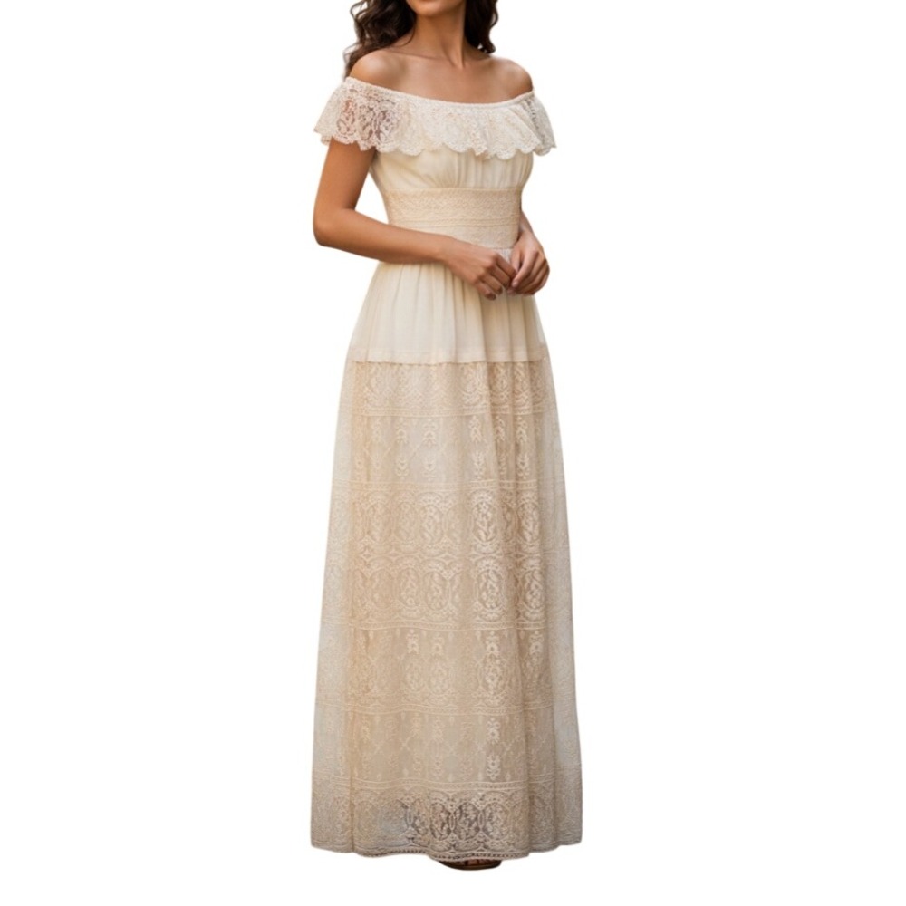 Vtg Joy Stevens California Layered w/Lace Ivory COTTAGECORE Wedding Dress XXS
